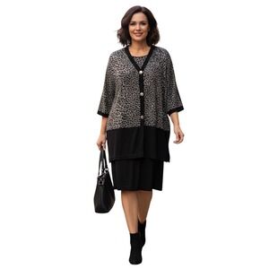 Vtg 80s Nina Piccalino Cheetah Print Dress & Blazer Set 10 Medium Black Stretchy